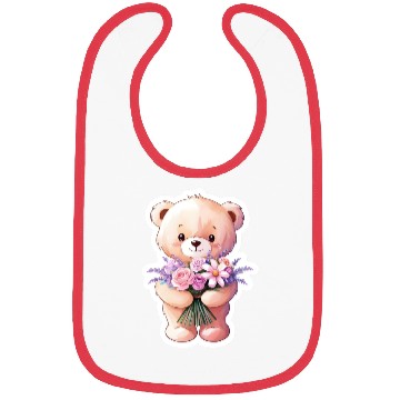 Discover Teddy bear with bouquet of flowers Bibs