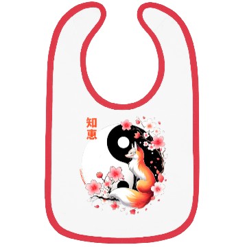 Discover fox kitsune with cherry blossom in retro aesthetic Bibs