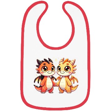 Discover Two Cute Dragon Friends Holding Hands Bibs