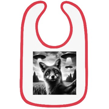 Discover Fox Funny Graphic Selfie with UFOs Weird Aliens Sc Bibs