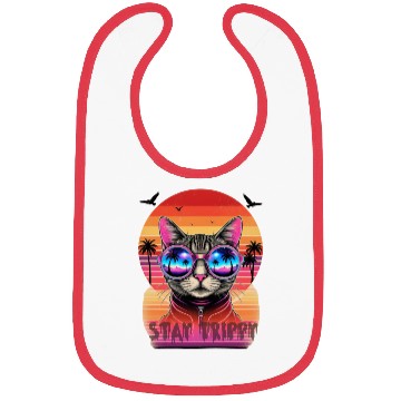 Discover Stay Trippy Psychedelic Cat with Neon Sunglasses Bibs