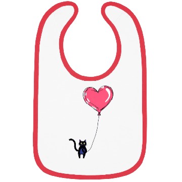 Discover Cat Holding a Heart-Shaped Balloon Bibs