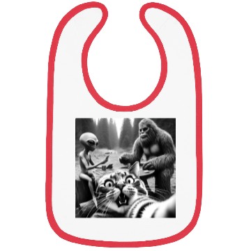 Discover Sasquatch Bigfoot Alien Surprised Scared Cat Selfi Bibs