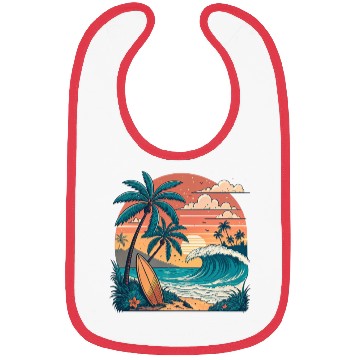 Discover Tropical Paradise Sunset Surfing and Palm Trees Bibs