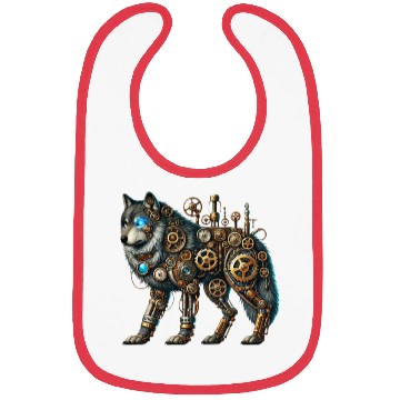 Discover Steampunk Wolf Bibs, Mechanical Wolf Design