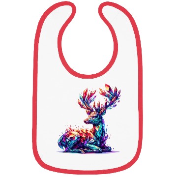 Discover Vibrant Geometric Stag Artwork with Crystals Bibs