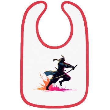 Discover Neon Samurai Warrior in Action Retro Art Bibs