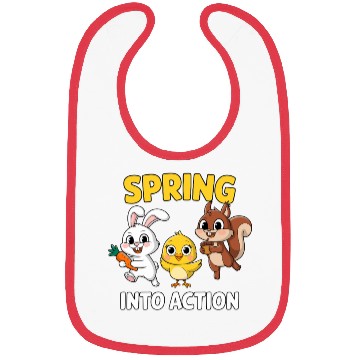 Discover Spring Into Action- Cute Bunny, Chick and Squirrel Bibs
