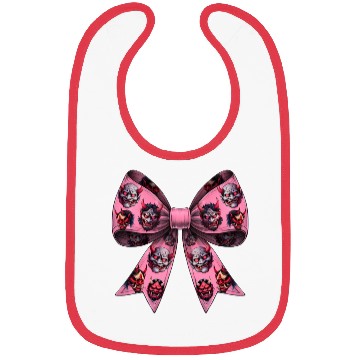 Discover Coquette Bow Oni Yokai Devil Mask Pattern Pink Bibs