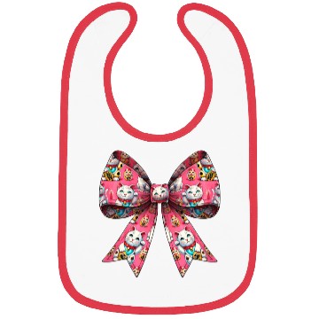 Discover Coquette Bow Maneki Neko Japanese Cat Lucky Pink Bibs
