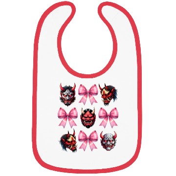 Discover Coquette Bow Oni Yokai Devil Mask Pink Mothers Day Bibs