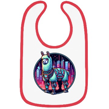 Discover Futuristic Cyberpunk Llama in Neon Cityscape Bibs