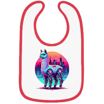 Discover Futuristic Cyber Llama in Neon Cityscape Bibs