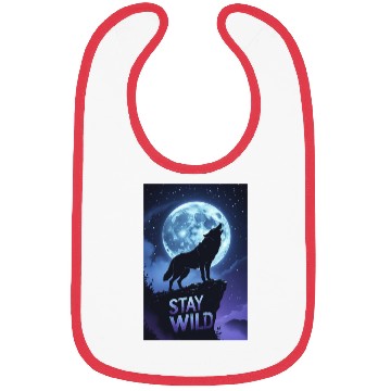 Discover Stay Wild – Majestic Wolf Silhouette Under Moon Bibs