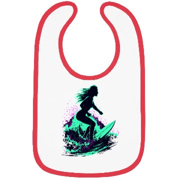 Discover Stylish Female Surfer Surfing Waves Bibs