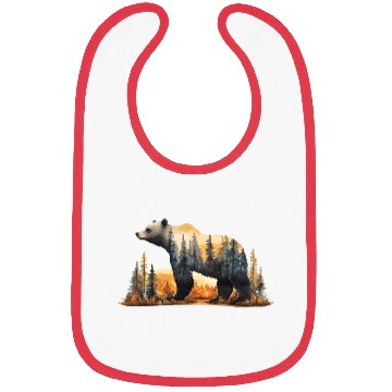 Discover Grizzly Bear Watercolor Illustration Bibs