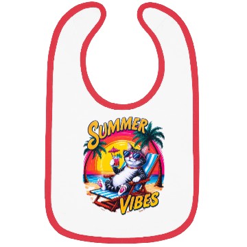 Discover Summer Vibes Bibs, Relaxed Cat with Summer Text