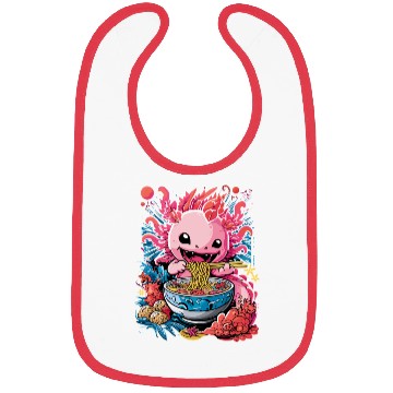 Discover Cute Axolotl Enjoying Bowl of Ramen in Vibrant Bibs