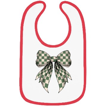 Discover Coquette Bow Green Cream Classic Checkered Pattern Bibs