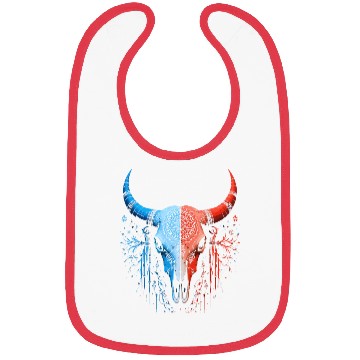Discover Tribal Skull Design Red Blue Split Art Bibs