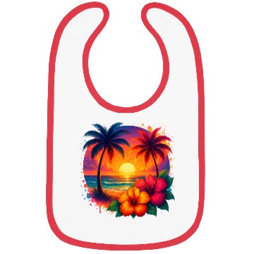 Discover Tropical Sunset Palm Trees and Hibiscus Bibs