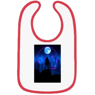 Discover Neon Futuristic Skyline with Glowing Moon Bibs