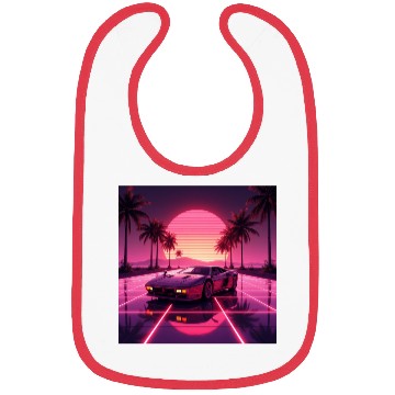 Discover Retro Wave Supercar – 80s Synth Sunset Design Bibs