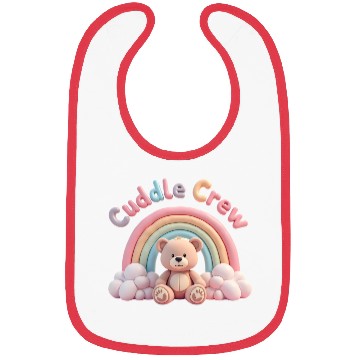 Discover Soft teddy bear sitting under a rainbow Bibs