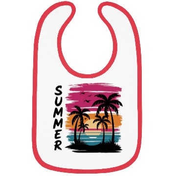 Discover Sunset Palm Tree Beach Scene Bibs