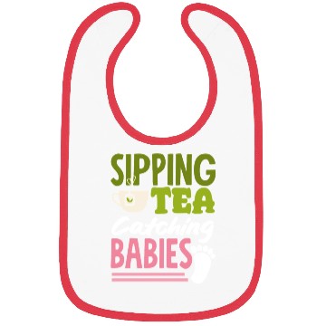 Discover Midwife Sipping Tea Catching Babies Bibs