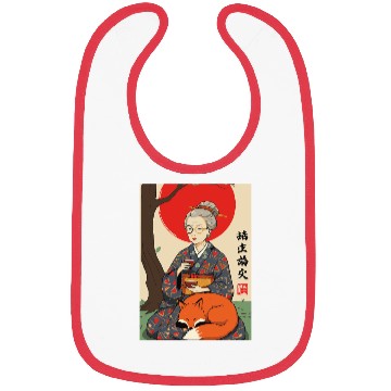 Discover Older japanese mom sippin tea sitting with red fox Bibs