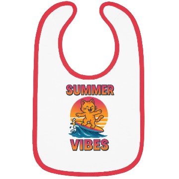 Discover Summer Vibes Cat Surfing Sunset Bibs