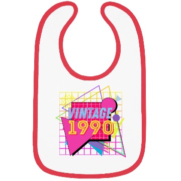 Discover 1990 Birthday Gift Retro Neon 90s Style Bibs