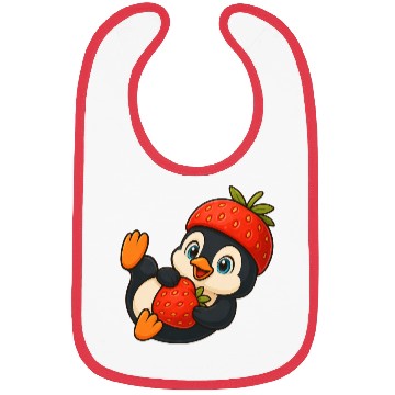 Discover Cute penguin with fruity strawberry hat cartoon Bibs