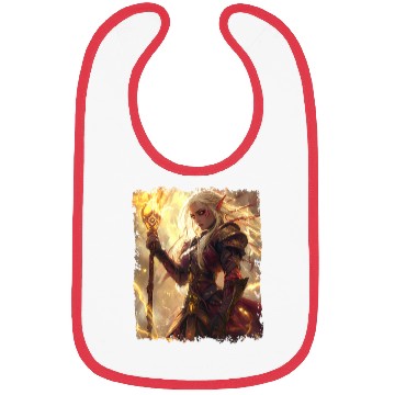 Discover Fiery Elf Mage with Glowing Magical Staff Design Bibs