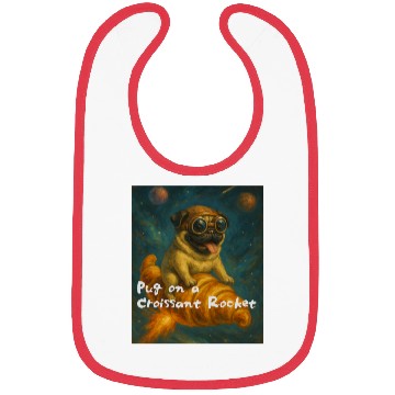 Discover Pug on a Croissant Rocket Bibs