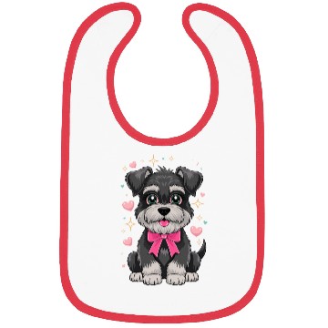 Discover Cute Schnauzer With Pink Bow Surrounded by Hearts Bibs