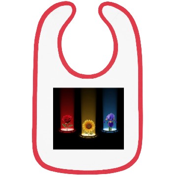 Discover Glowing Floral Trio: Rose, Sunflower & Iris Bibs