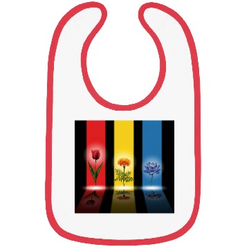 Discover Three Glowing Flowers: Red, Gold, Blue Harmony Bibs