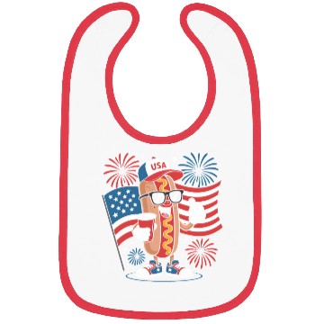 Discover 4th Of July Hotdog American Flag Patriotic Firewor Bibs