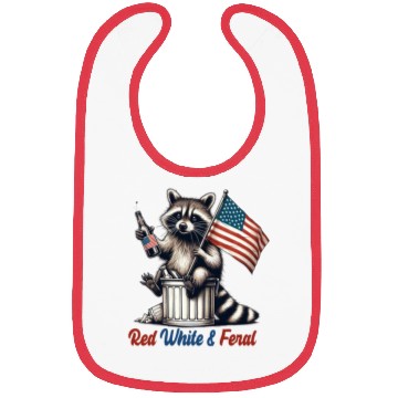 Discover Red White and Feral Raccoon 4th July Bibs