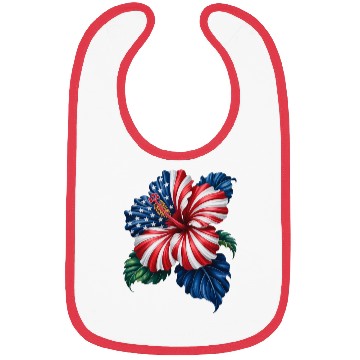 Discover Hibiscus Flower Patriotic American Flag 4th Bibs