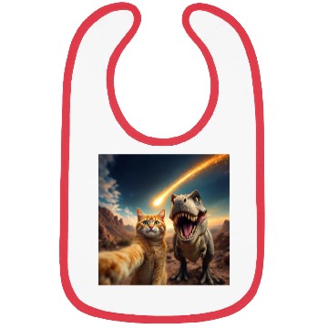 Discover Cat and Dinosaur Meteor Selfie Meme Funny Bibs
