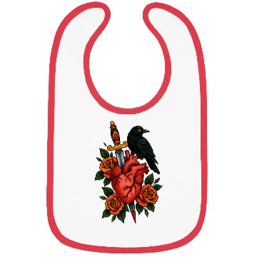 Discover Heart, Dagger, Raven and Roses – Tattoo Style Art Bibs