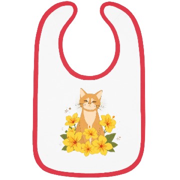 Discover Orange Cat Surrounded by Yellow Hibiscus Flowers Bibs