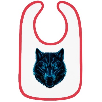 Discover Cyber Wolf – Futuristic Neon Blue Wolf Head Bibs