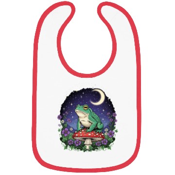 Discover Green Frog on Red Mushroom - Starry Night Bibs