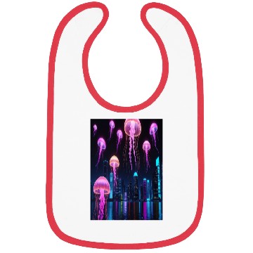 Discover Neon Jellyfish Over Cyber City Bibs