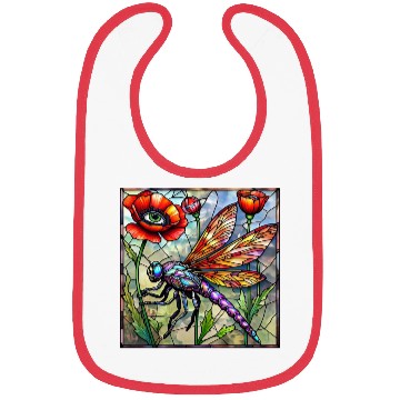 Discover Dragonfly stained glass poppy flower insect eye Bibs