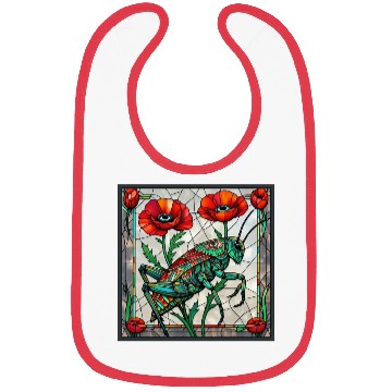 Discover Grasshopper cricket stained glass poppy flower Bibs